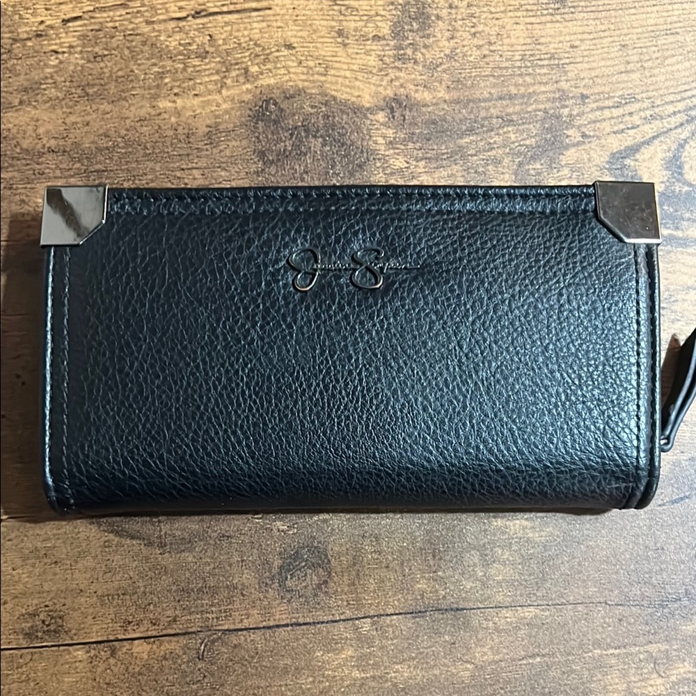 Black Jessica Simpson Leather Wallet with Silver Accents
